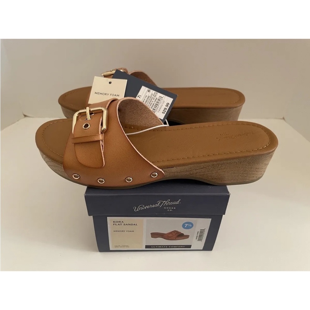 Universal Thread Women’s KORA Faux Wood Sandals - Cognac - New w/Tags